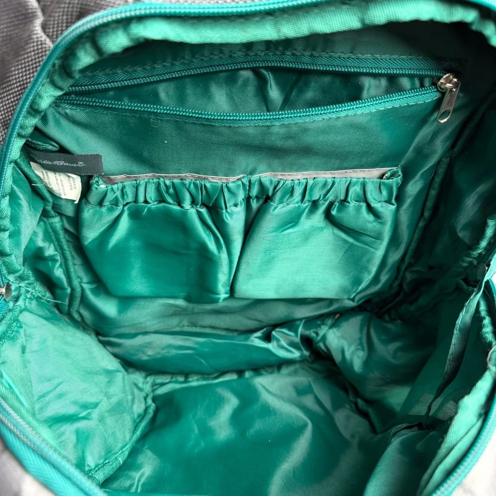 Eddie Bauer Backpack Gray Teal Ripstop Insulated Pocket Hiking Travel Daypack